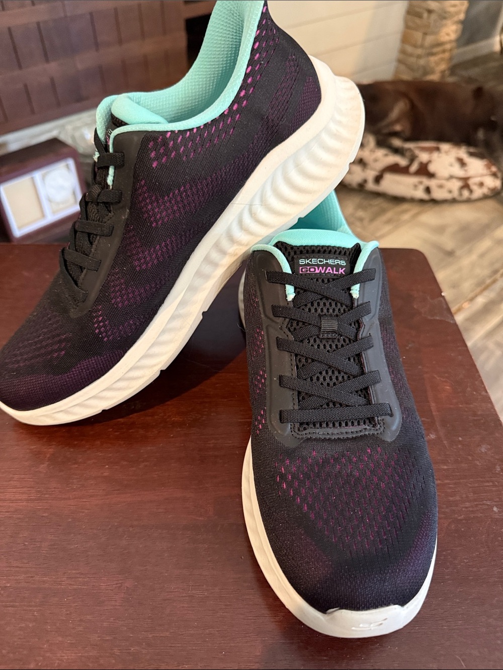 Skechers GOwalk Women's Black with Teal and Pink Knit Walking Shoes